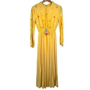 Alvina yellow maxi dress, 42 (M),embroidered flowers, tassels Modern Boho Pretty
